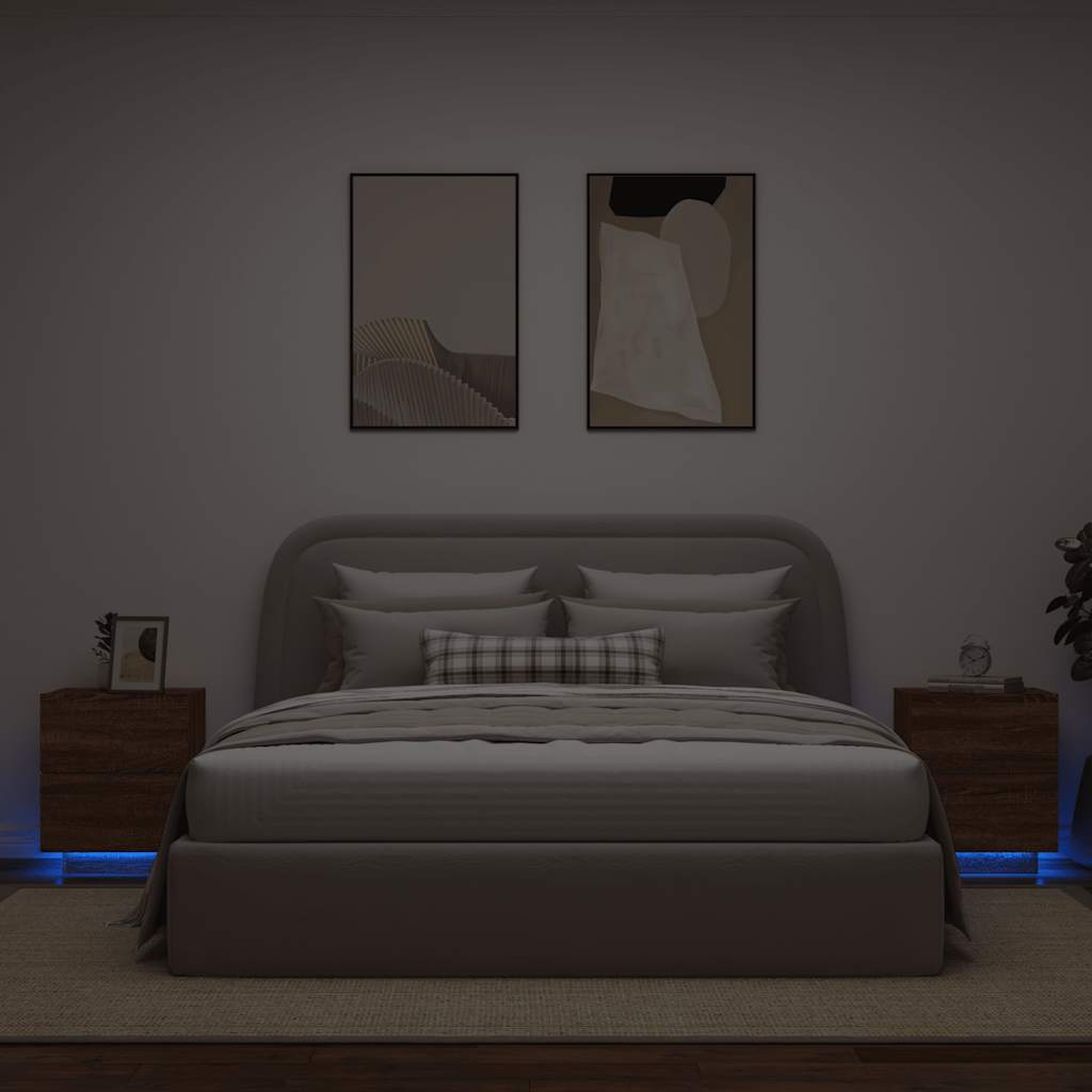 Nachttische mit LED-Leuchten 2 Stk. Braun Eiche Holzwerkstoff