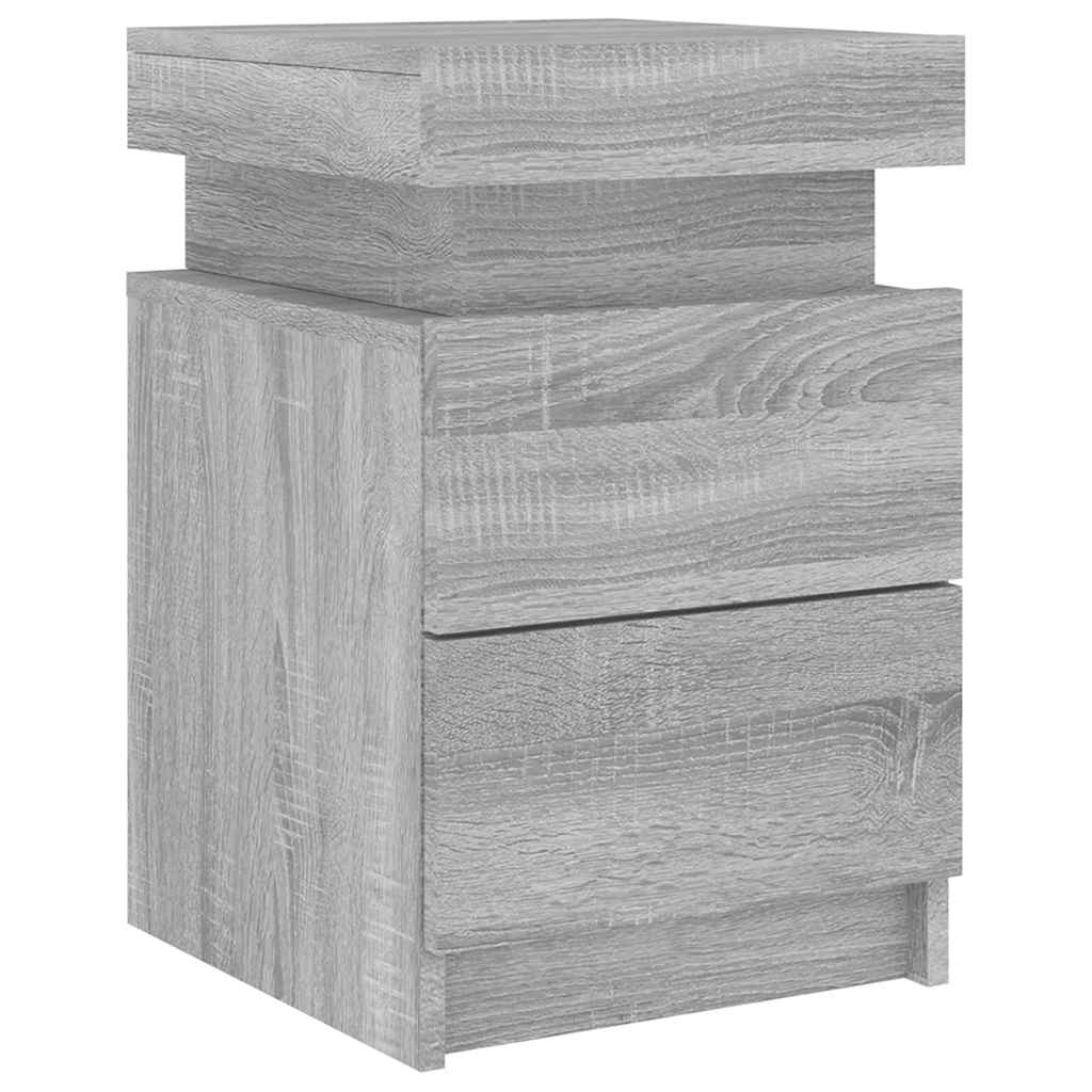 Nachttische mit LED-Leuchten 2 Stk. Grau Sonoma 35x39x55 cm
