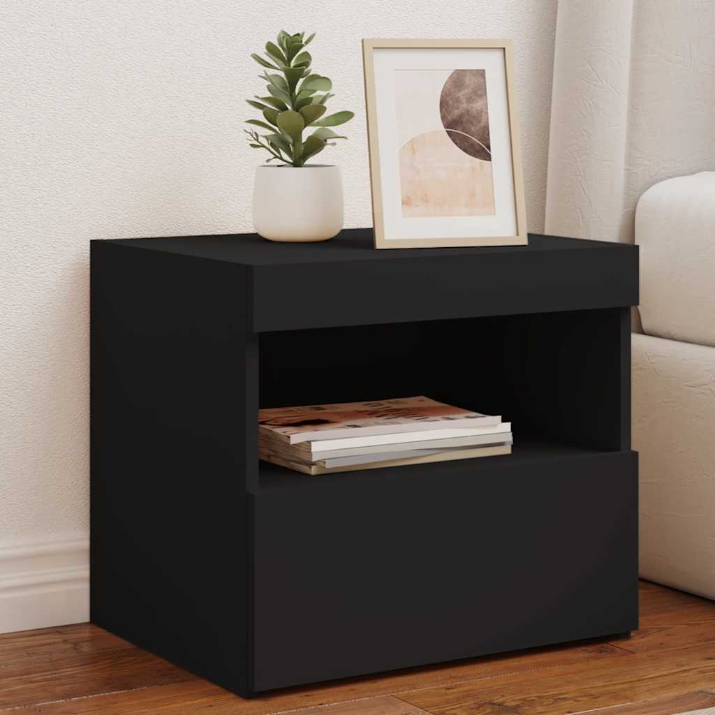 Nachttisch mit LED-Leuchten Schwarz 50x40x45 cm