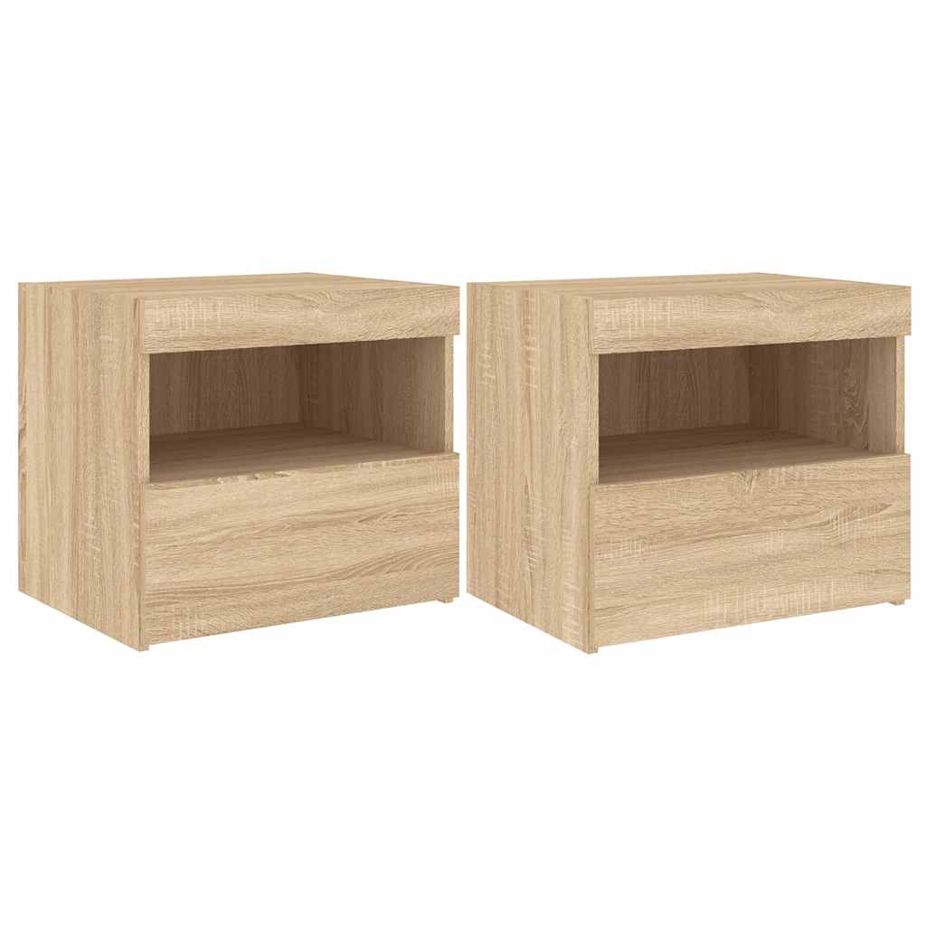 Nachttische mit LED-Leuchten 2 Stk. Sonoma Eiche 50x40x45 cm