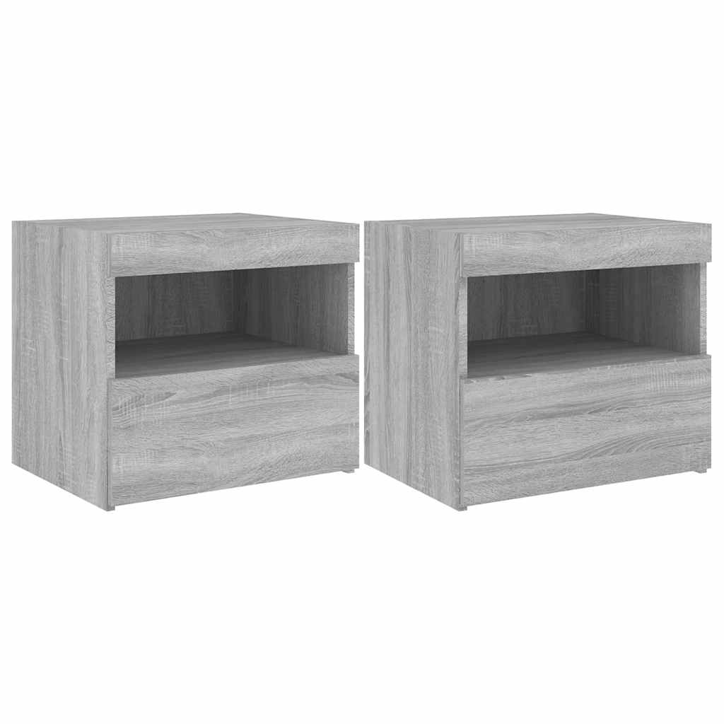 Nachttische mit LED-Leuchten 2 Stk. Grau Sonoma 50x40x45 cm