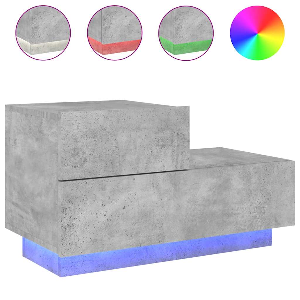 Nachttisch mit LED-Leuchten Betongrau 70x36x40,5 cm