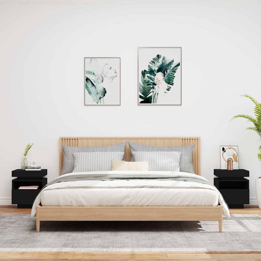 Nachttische mit LED-Leuchten 2 Stk. Schwarz 40x39x48,5 cm