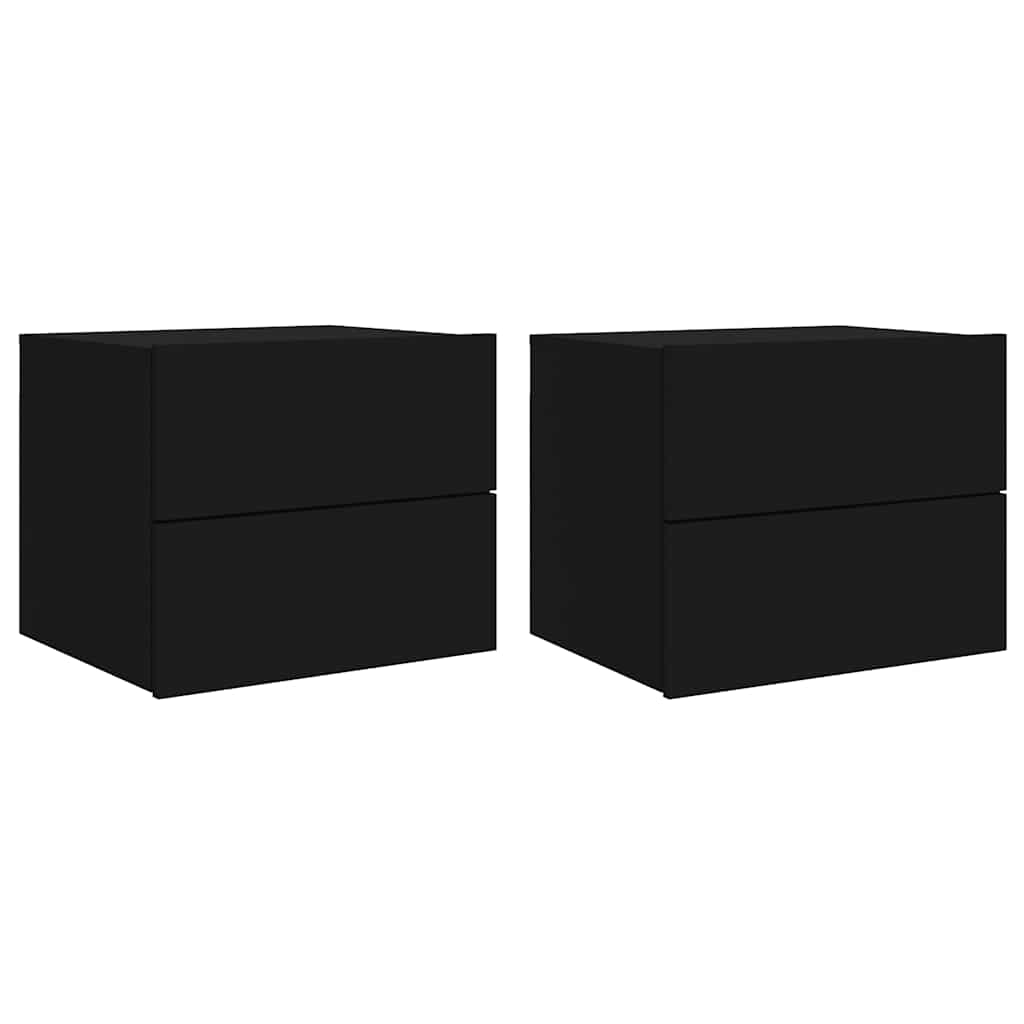 Wand-Nachttische mit LED-Leuchten 2 Stk. Schwarz