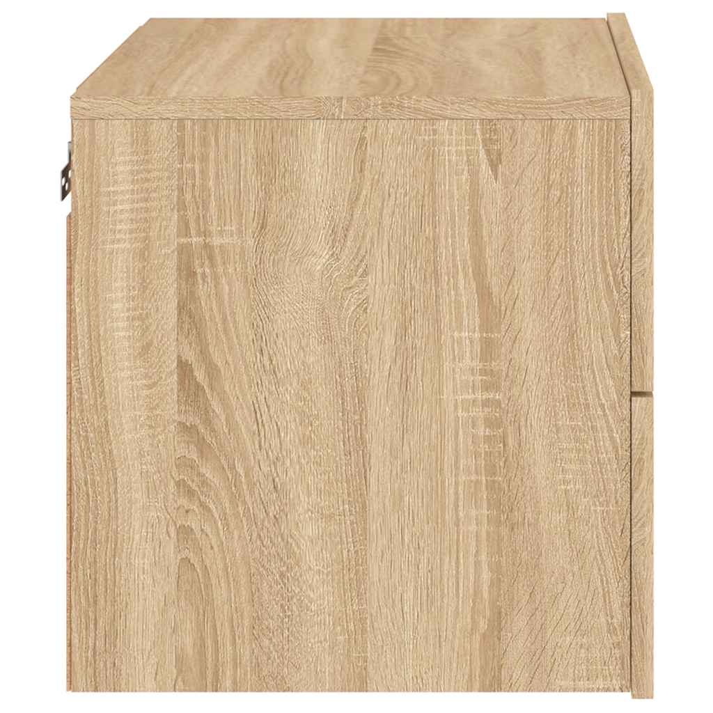 Wand-Nachttisch mit LED-Leuchten Sonoma-Eiche
