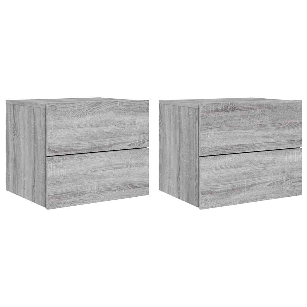 Wand-Nachttische mit LED-Leuchten 2 Stk. Grau Sonoma