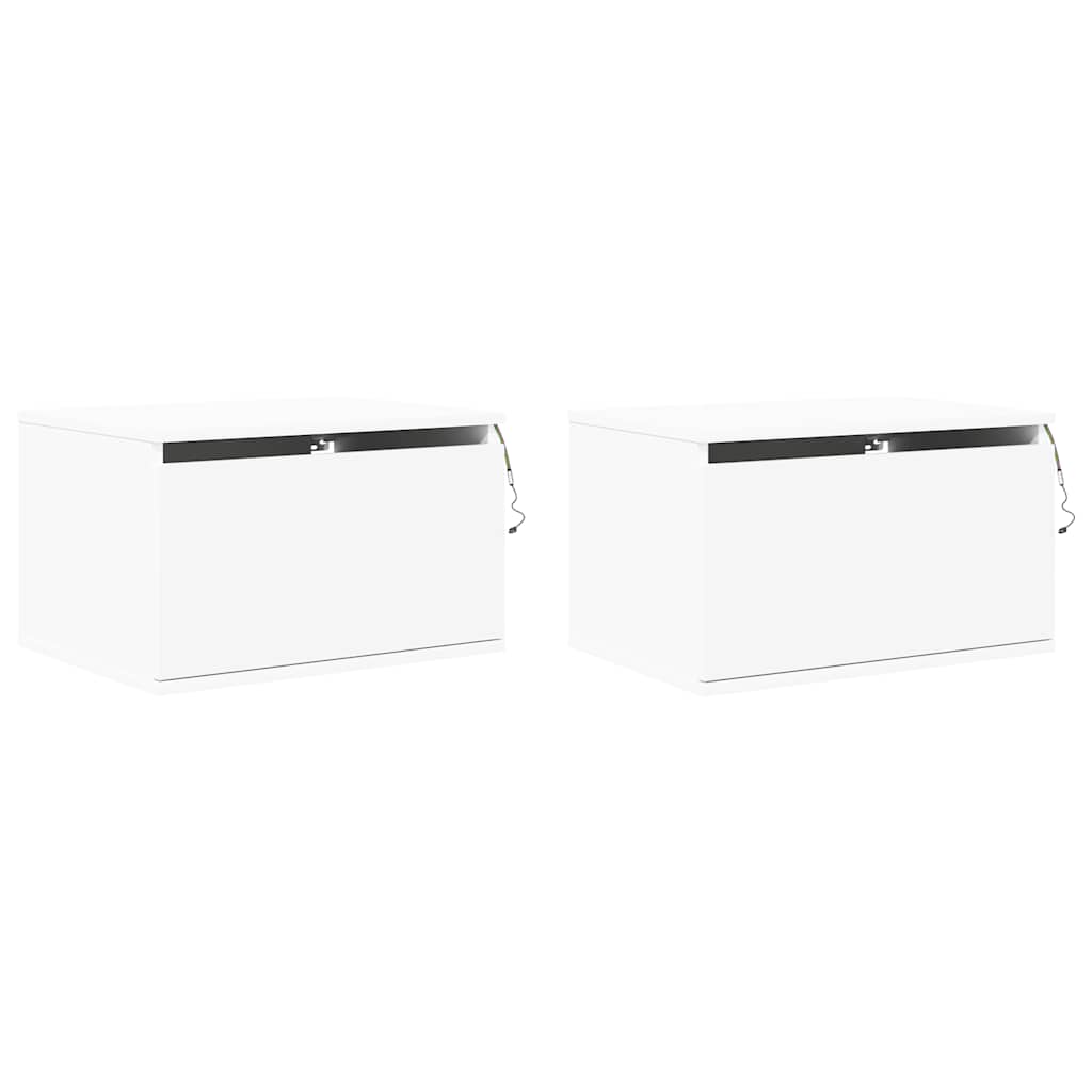 Wand-Nachttische mit LED-Leuchten 2 Stk. Weiß