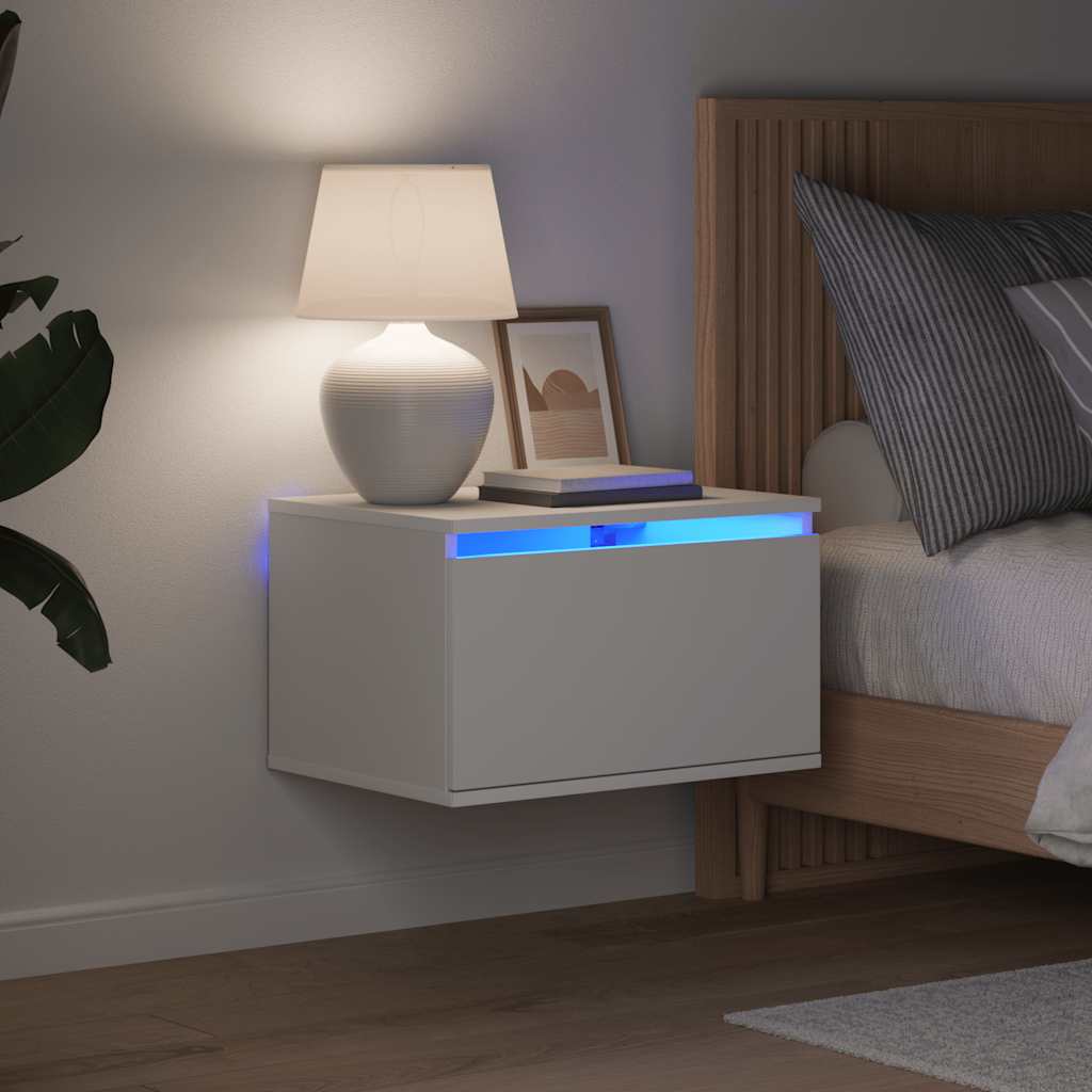 Wand-Nachttische mit LED-Leuchten 2 Stk. Weiß