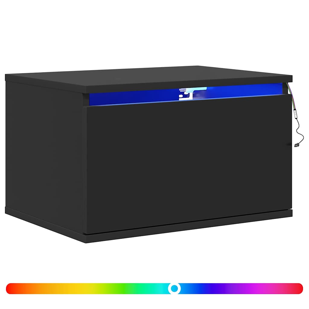 Wand-Nachttisch mit LED-Leuchten Schwarz