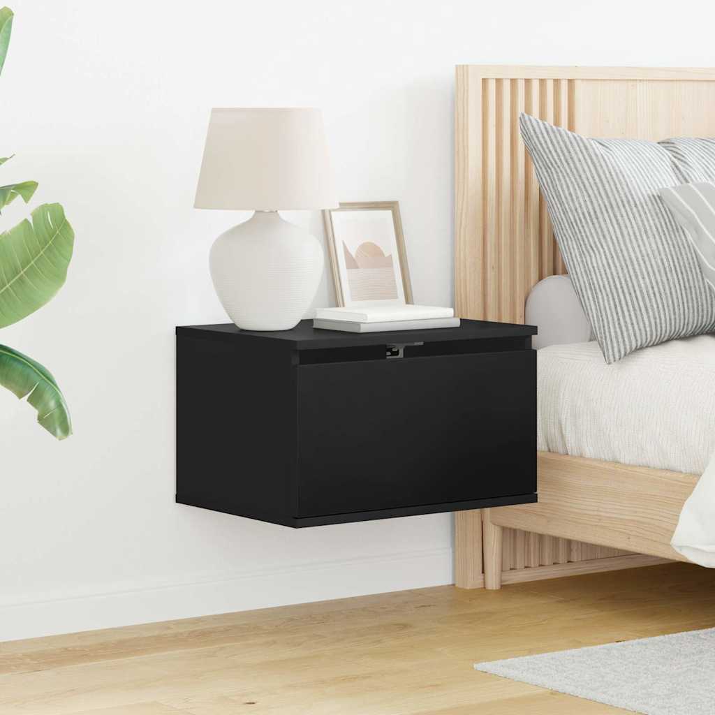 Wand-Nachttisch mit LED-Leuchten Schwarz