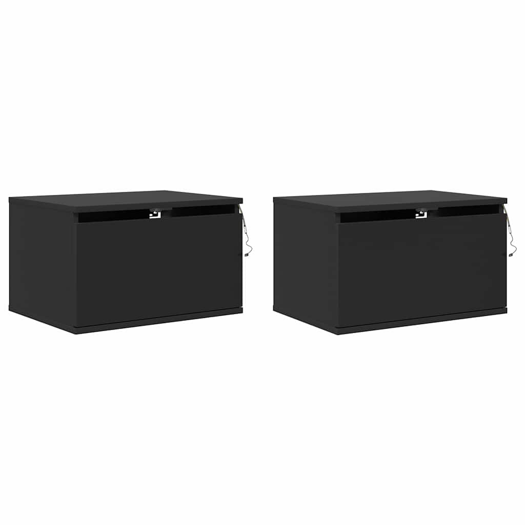 Wand-Nachttische mit LED-Leuchten 2 Stk. Schwarz