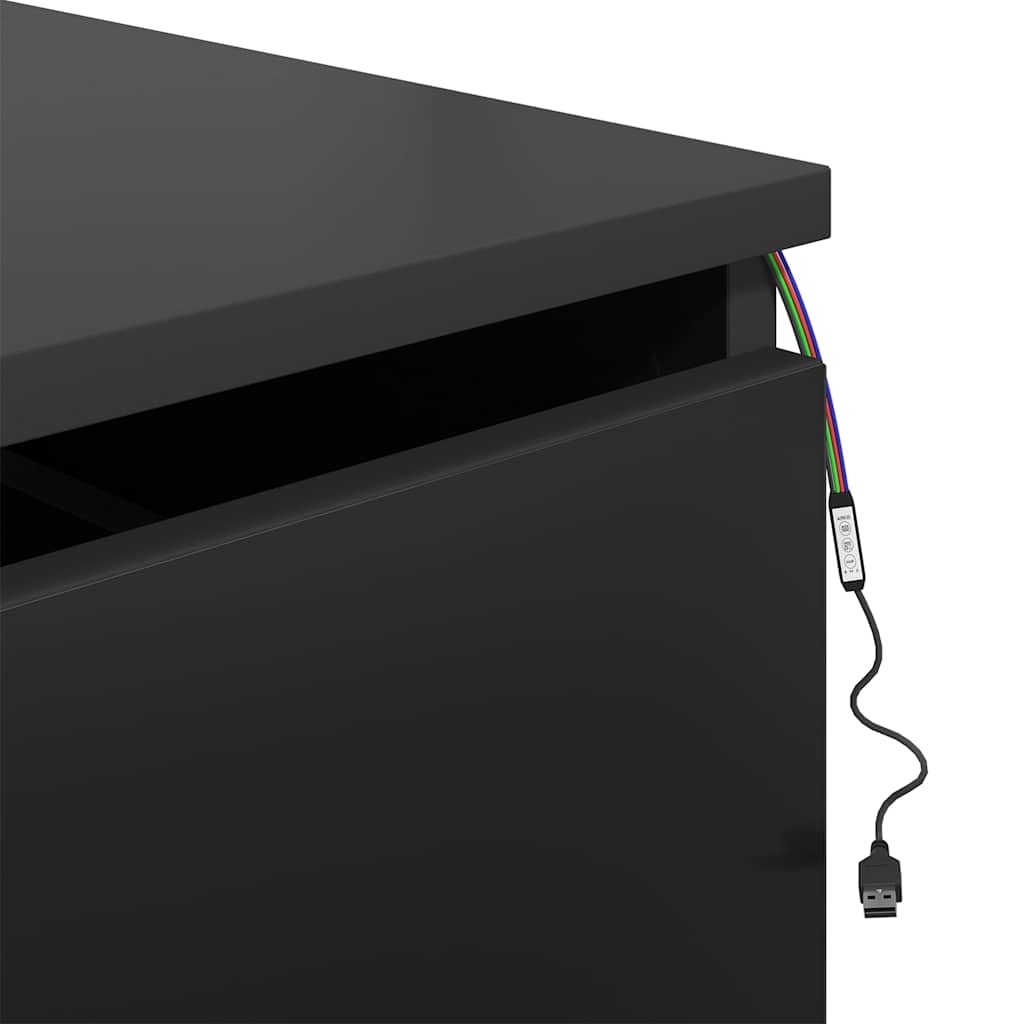 Wand-Nachttische mit LED-Leuchten 2 Stk. Schwarz