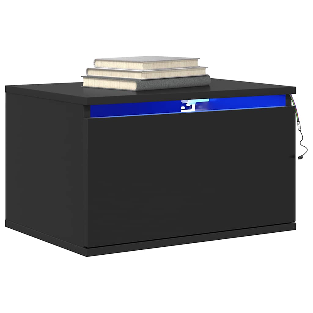 Wand-Nachttische mit LED-Leuchten 2 Stk. Schwarz