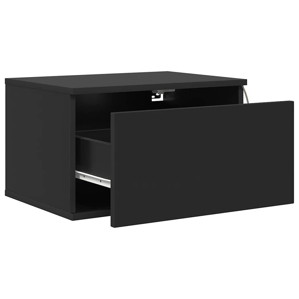 Wand-Nachttische mit LED-Leuchten 2 Stk. Schwarz