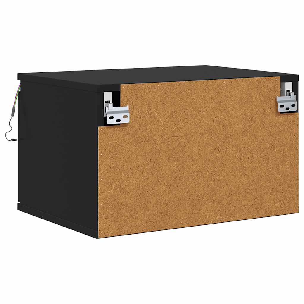 Wand-Nachttische mit LED-Leuchten 2 Stk. Schwarz