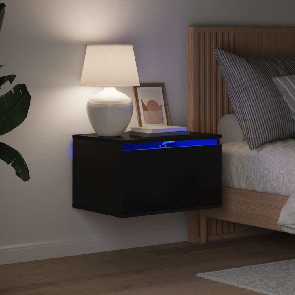 Wand-Nachttische mit LED-Leuchten 2 Stk. Schwarz
