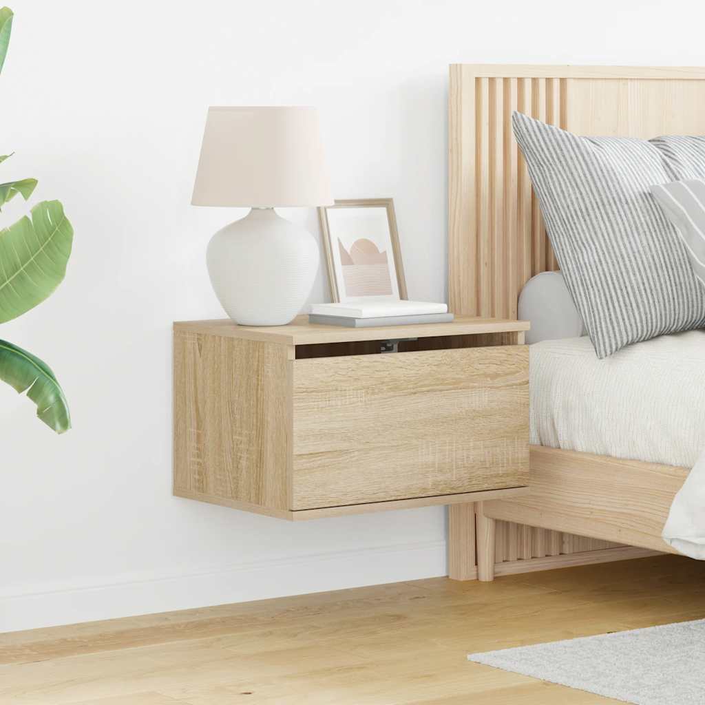 Wand-Nachttisch mit LED-Leuchten Sonoma-Eiche