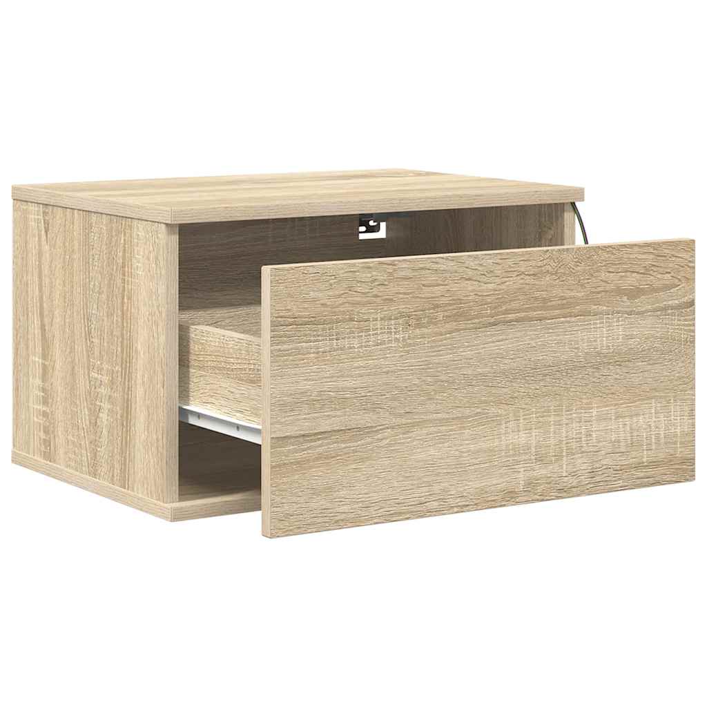 Wand-Nachttisch mit LED-Leuchten Sonoma-Eiche
