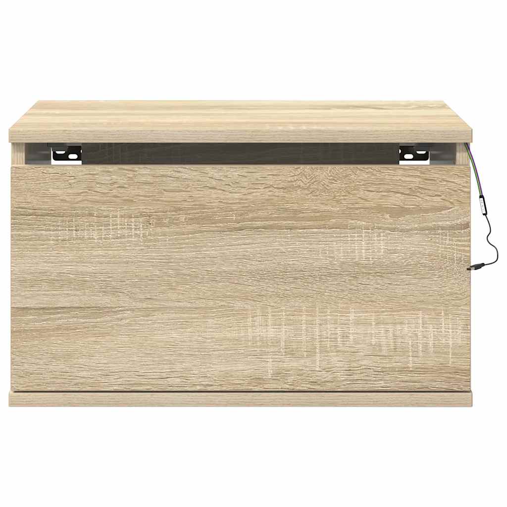 Wand-Nachttisch mit LED-Leuchten Sonoma-Eiche
