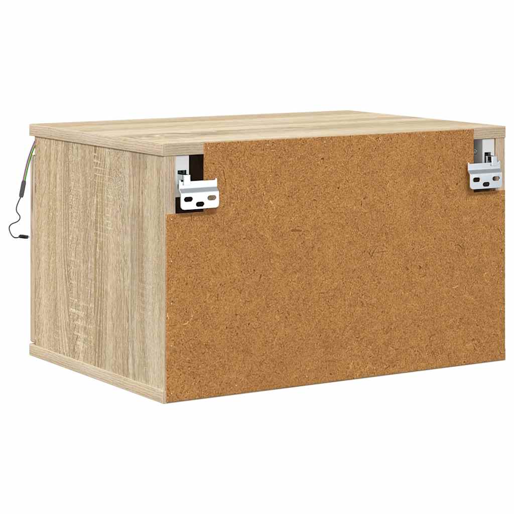 Wand-Nachttisch mit LED-Leuchten Sonoma-Eiche
