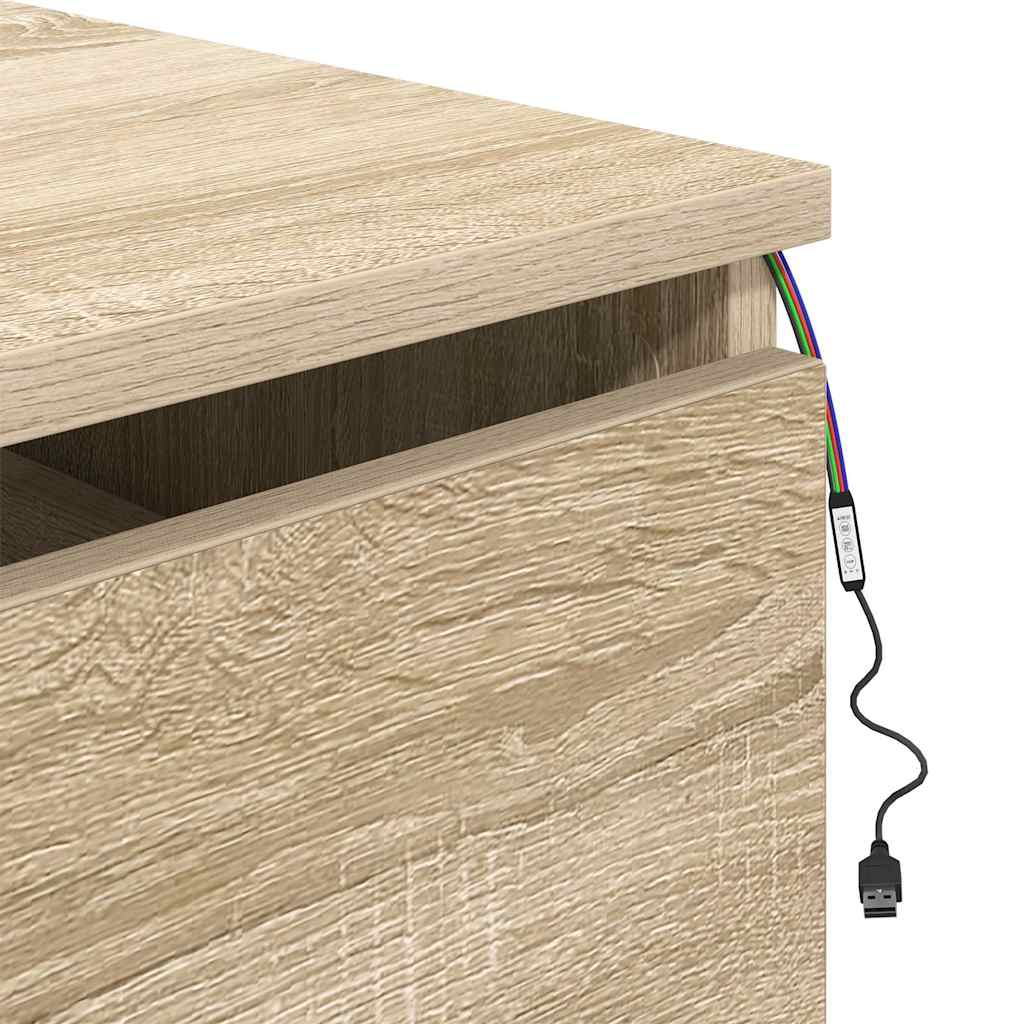 Wand-Nachttisch mit LED-Leuchten Sonoma-Eiche