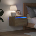 Wand-Nachttisch mit LED-Leuchten Sonoma-Eiche