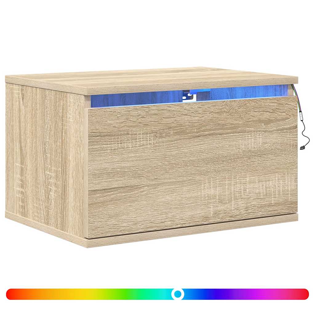 Wand-Nachttische mit LED-Leuchten 2 Stk. Sonoma-Eiche
