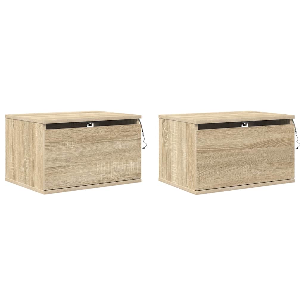 Wand-Nachttische mit LED-Leuchten 2 Stk. Sonoma-Eiche