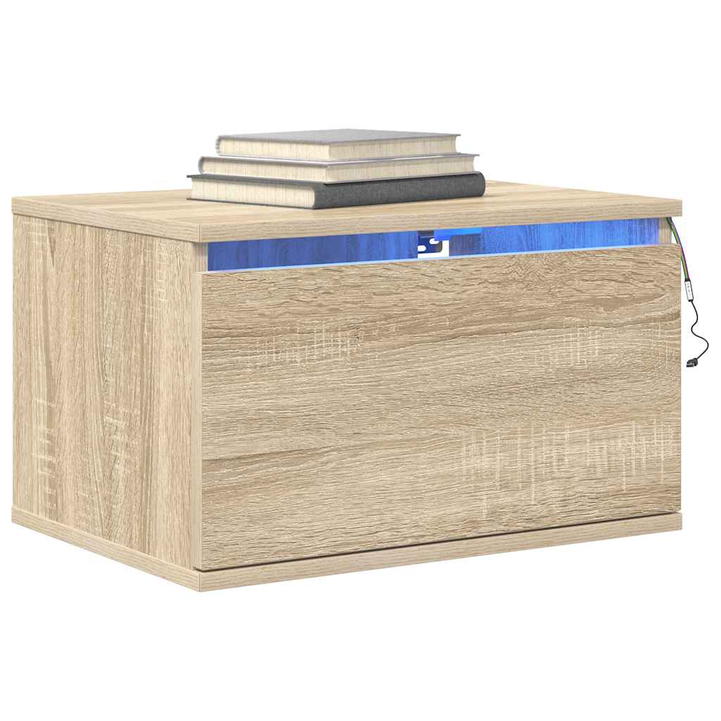 Wand-Nachttische mit LED-Leuchten 2 Stk. Sonoma-Eiche