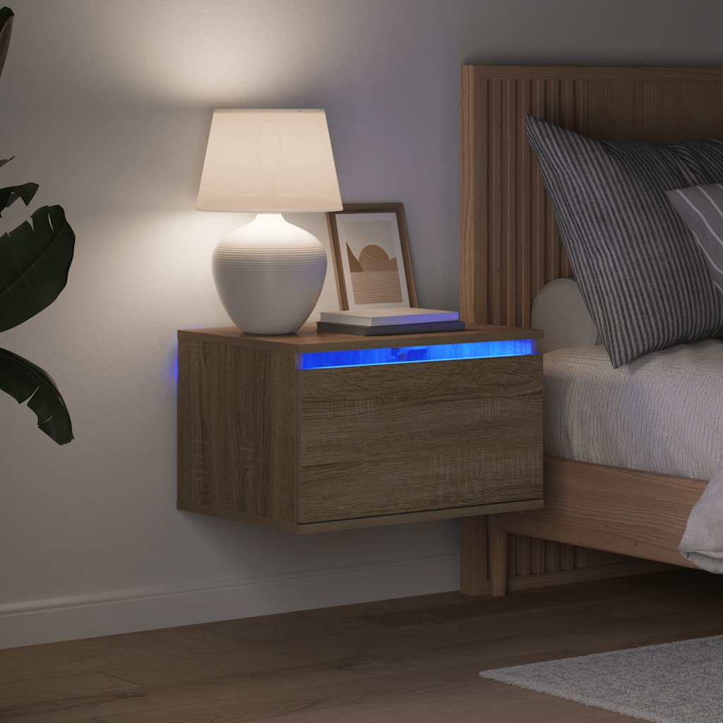 Wand-Nachttische mit LED-Leuchten 2 Stk. Sonoma-Eiche