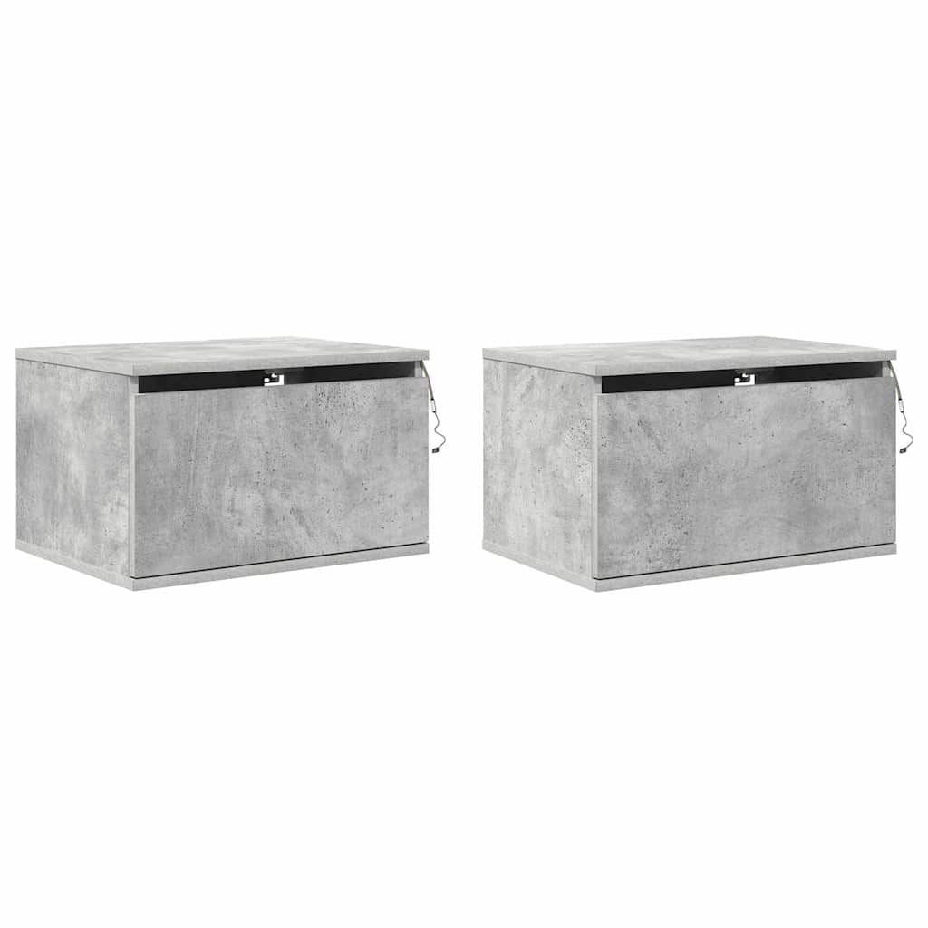 Wand-Nachttische mit LED-Leuchten 2 Stk. Betongrau