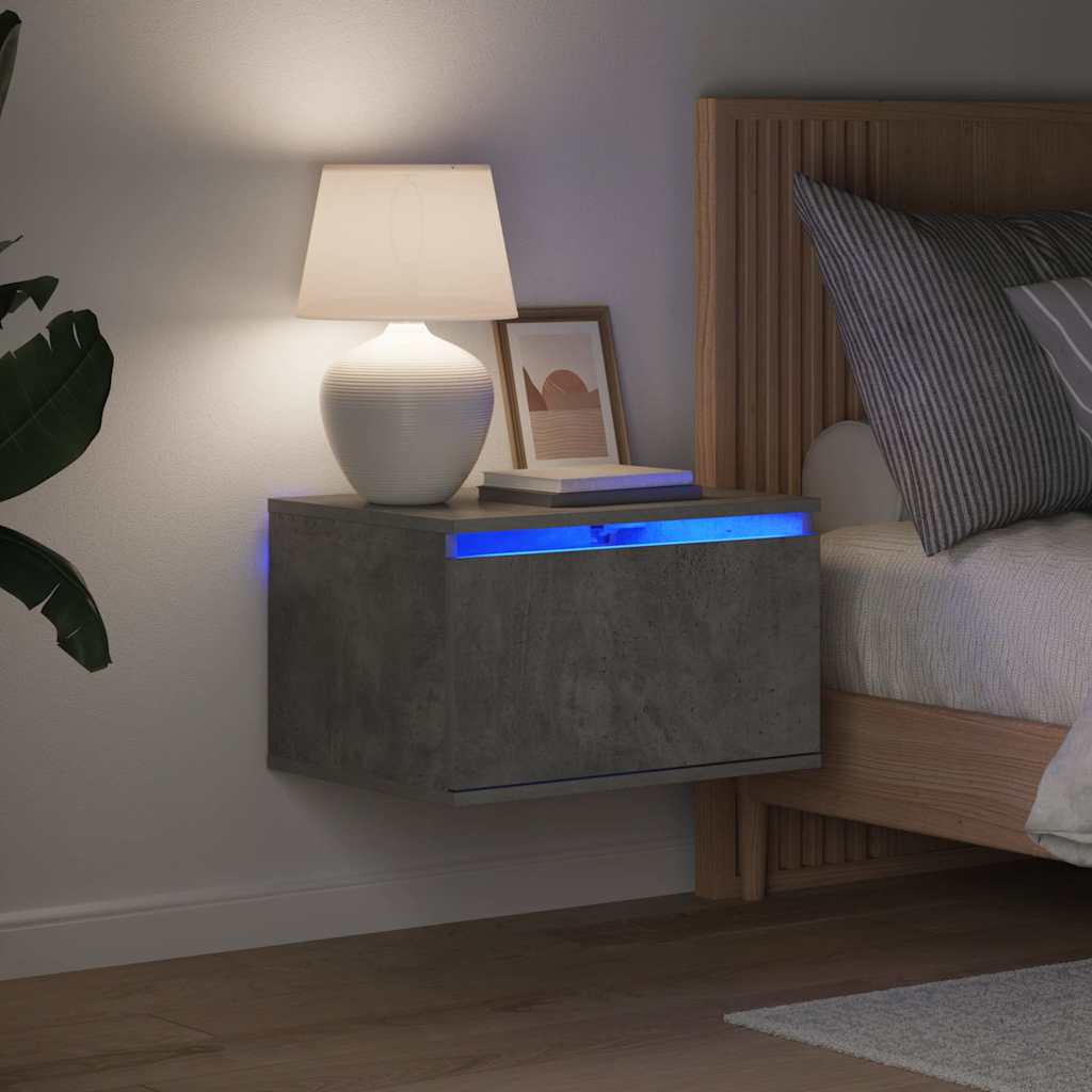 Wand-Nachttische mit LED-Leuchten 2 Stk. Betongrau
