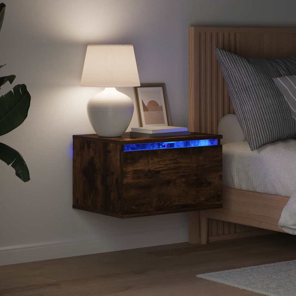 Wand-Nachttisch mit LED-Leuchten Räuchereiche