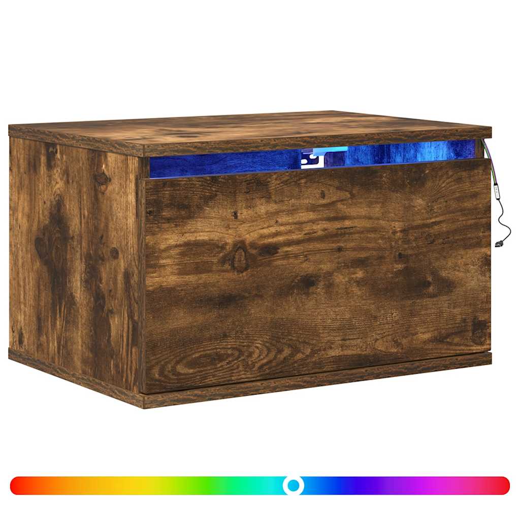 Wand-Nachttische mit LED-Leuchten 2 Stk. Räuchereiche