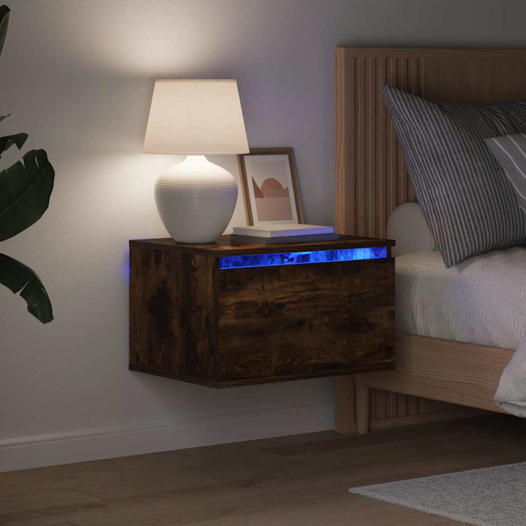 Wand-Nachttische mit LED-Leuchten 2 Stk. Räuchereiche