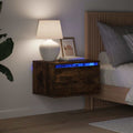 Wand-Nachttische mit LED-Leuchten 2 Stk. Räuchereiche