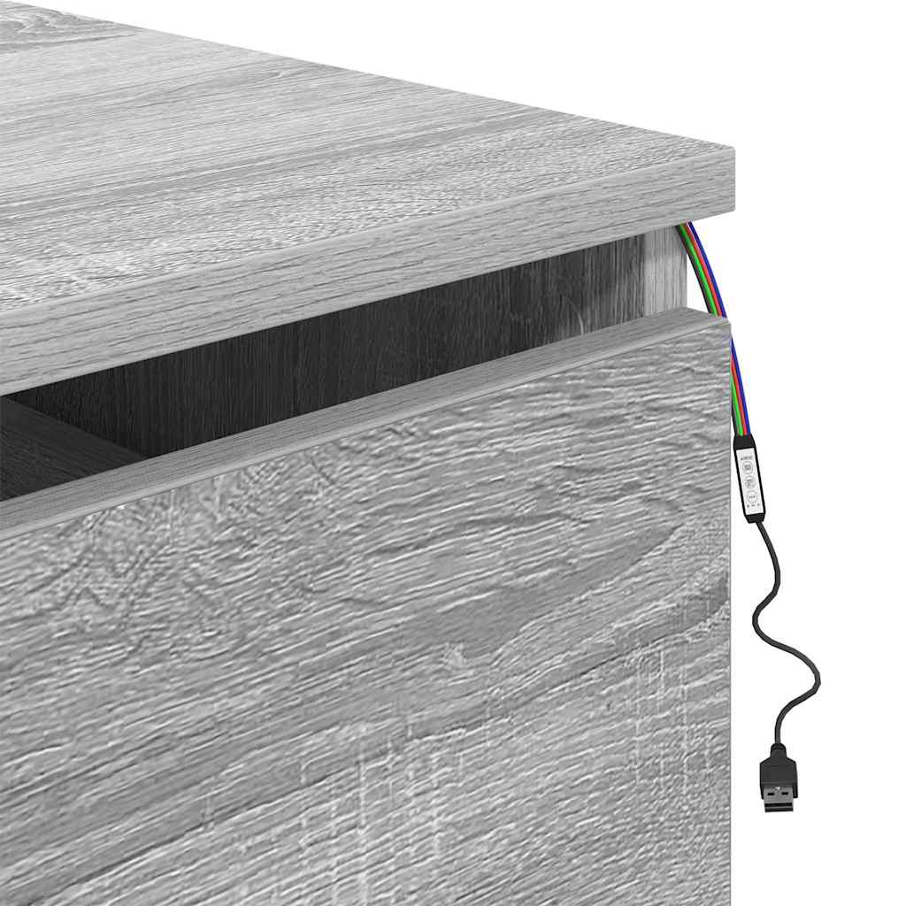 Wand-Nachttisch mit LED-Leuchten Grau Sonoma
