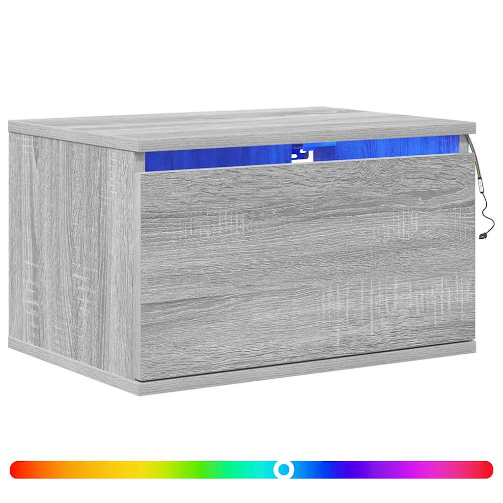 Wand-Nachttische mit LED-Leuchten 2 Stk. Grau Sonoma