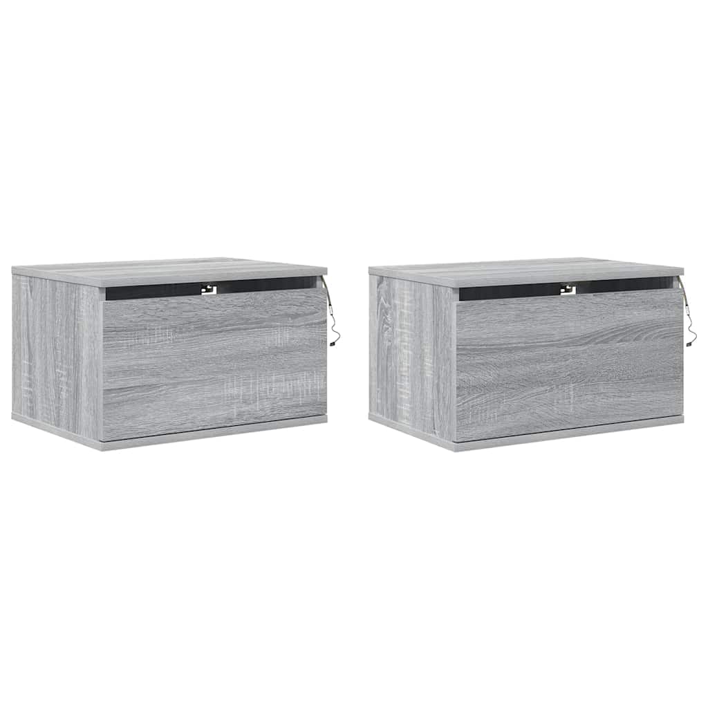 Wand-Nachttische mit LED-Leuchten 2 Stk. Grau Sonoma