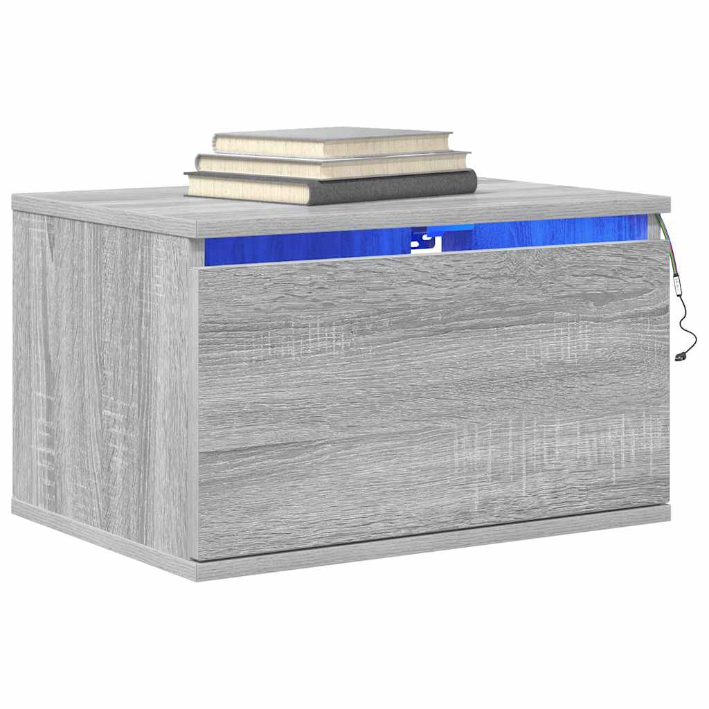 Wand-Nachttische mit LED-Leuchten 2 Stk. Grau Sonoma