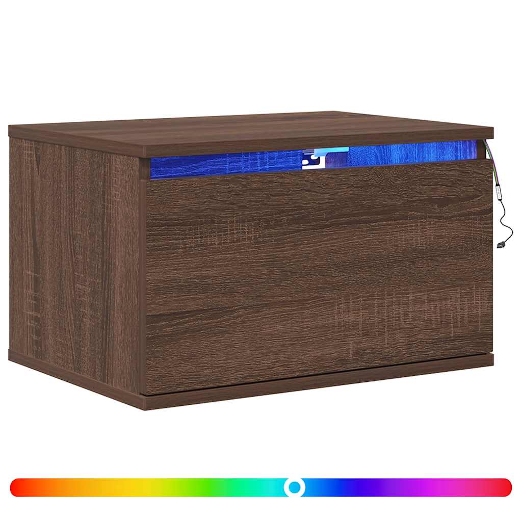 Wand-Nachttisch mit LED-Leuchten Braun Eichen-Optik
