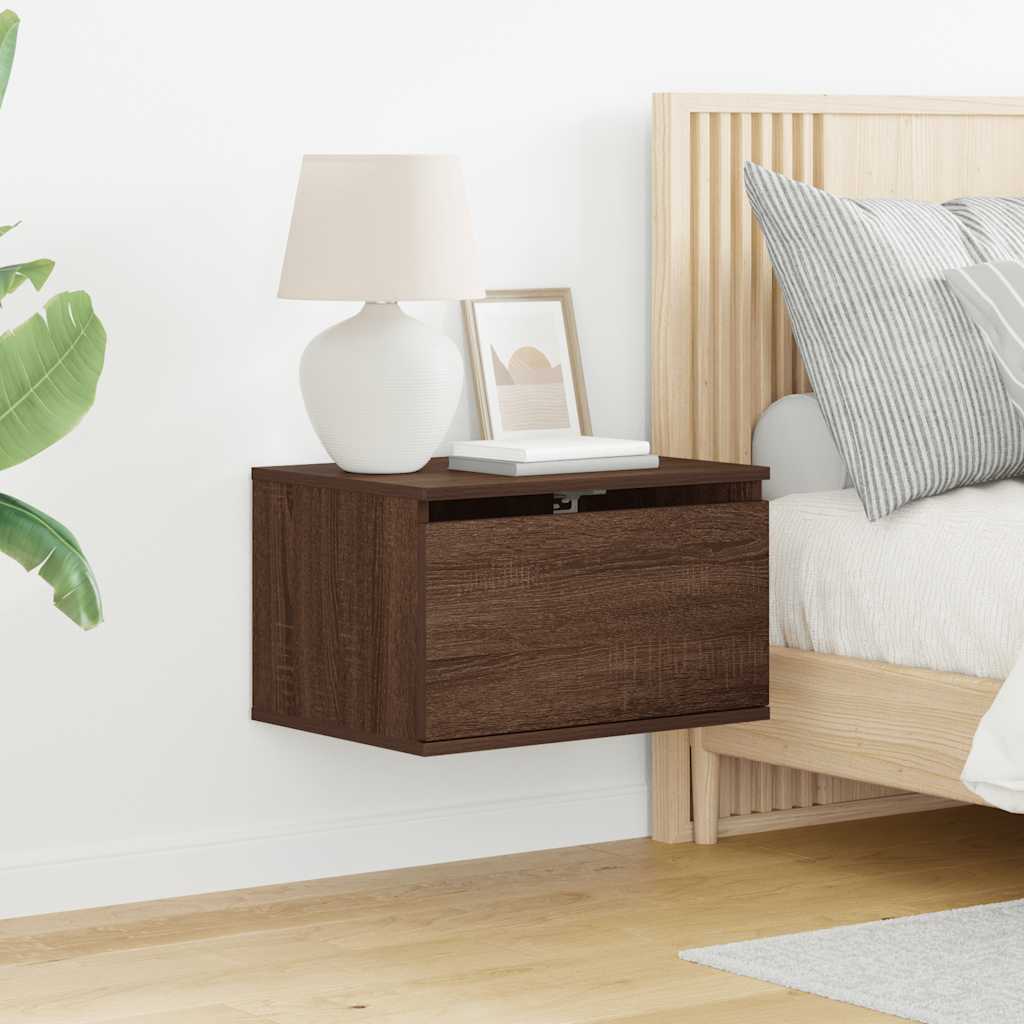 Wand-Nachttisch mit LED-Leuchten Braun Eichen-Optik