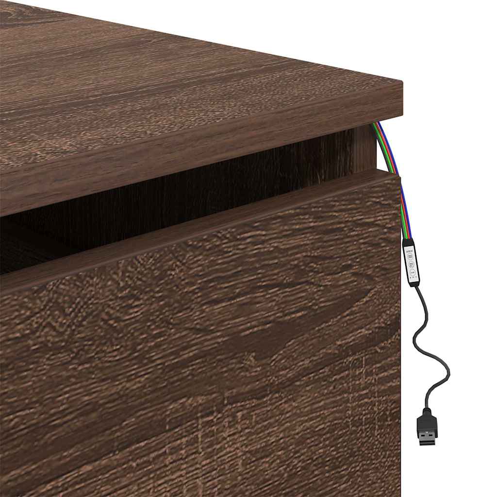 Wand-Nachttisch mit LED-Leuchten Braun Eichen-Optik