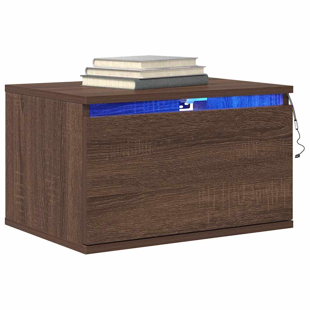 Wand-Nachttische mit LED-Leuchten 2 Stk. Braun Eichen-Optik