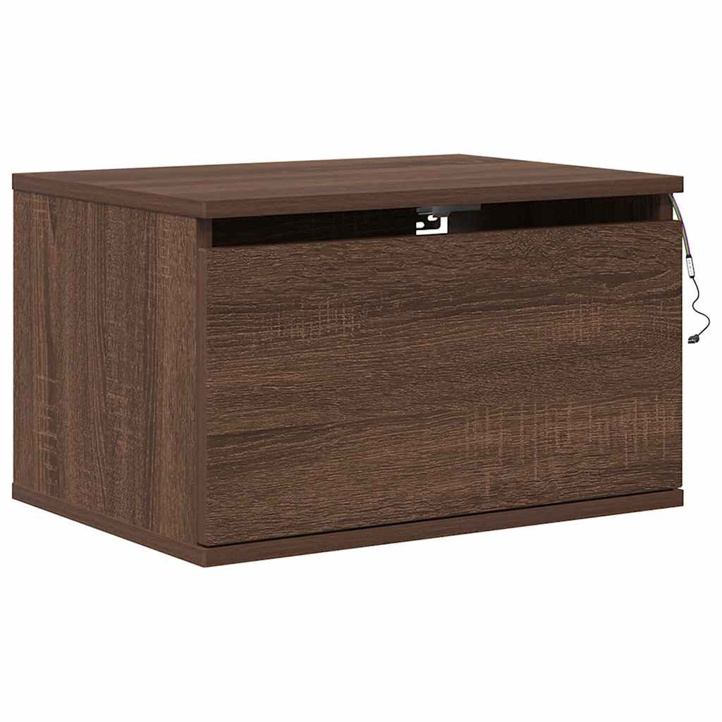 Wand-Nachttische mit LED-Leuchten 2 Stk. Braun Eichen-Optik