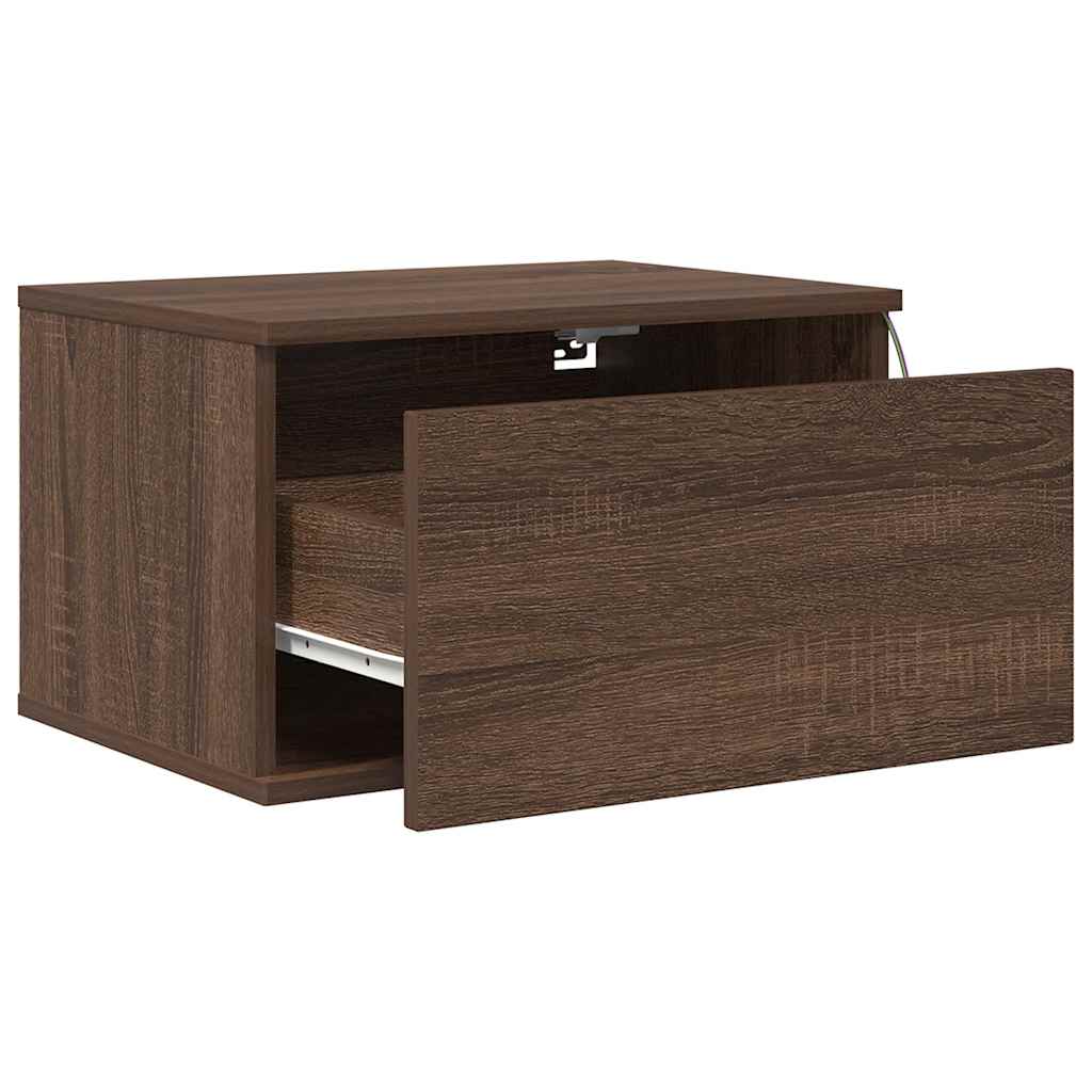 Wand-Nachttische mit LED-Leuchten 2 Stk. Braun Eichen-Optik