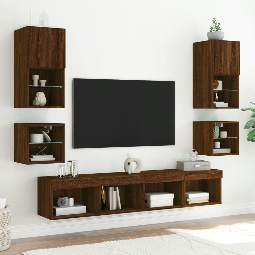 TV-Wandschränke mit LED-Leuchten 2 Stk. Braun Eichen-Optik