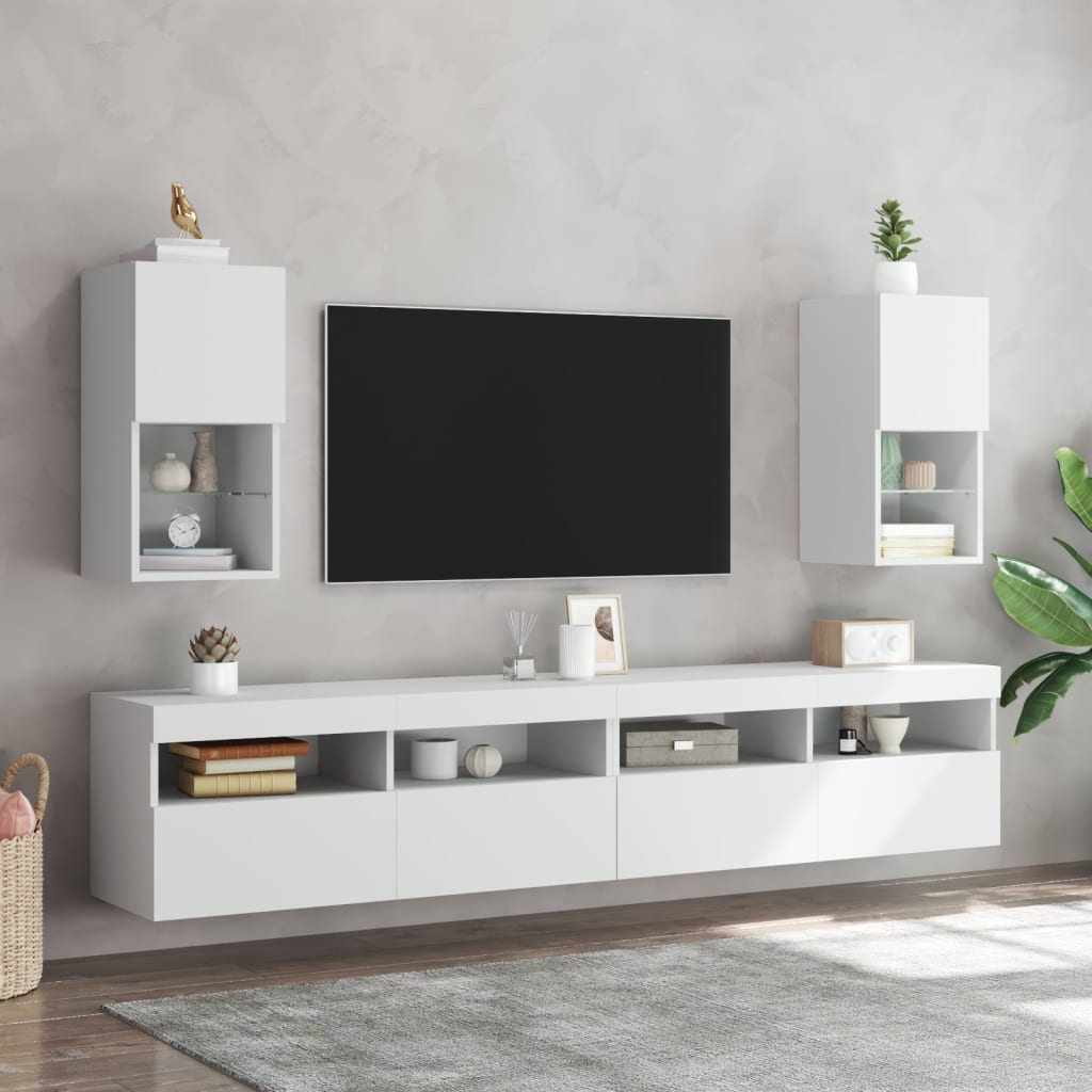 TV-Schränke mit LED-Leuchten 2 Stk. Weiß 30,5x30x60 cm