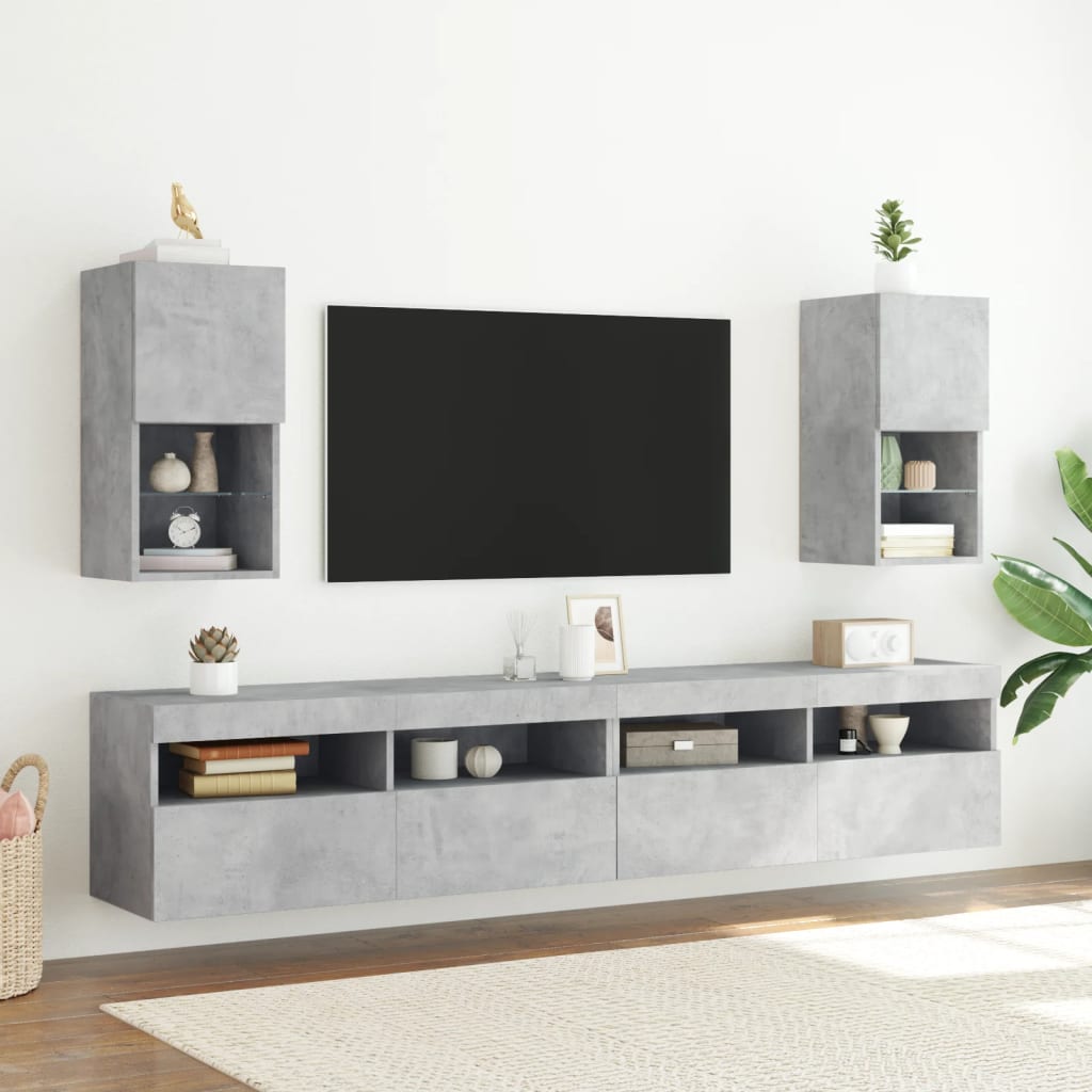 TV-Schränke mit LED-Leuchten 2 Stk. Betongrau 30,5x30x60 cm