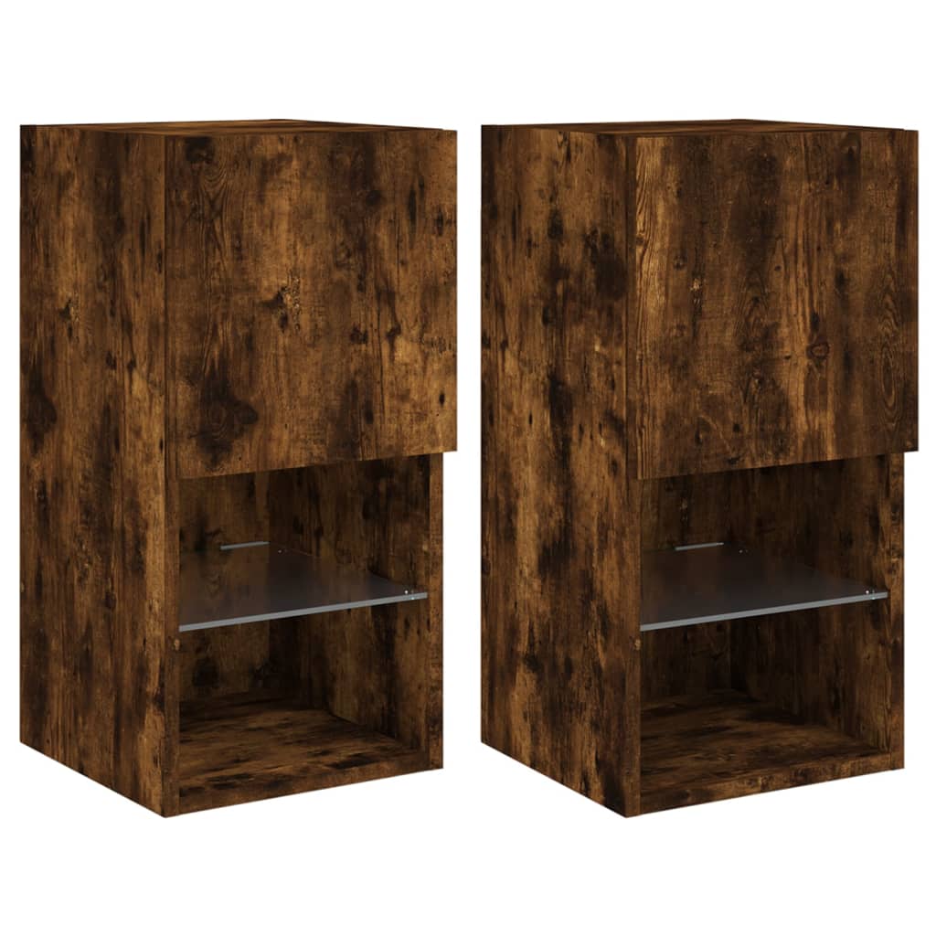 TV-Schränke mit LED-Leuchten 2 Stk. Räuchereiche 30,5x30x60 cm